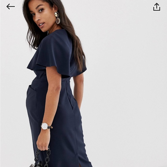 ASOS DESIGN Maternity Angel Sleeve Midi Pencil Dress in Navy NWT - Picture 5 of 9